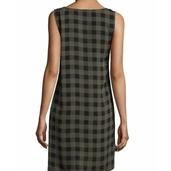 New $238 Eileen Fisher Tunic Dress Sz S/P Black Green Silk Buffalo Plaid Chiffon - Picture 2 of 12